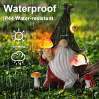 Mushroom-Picking Gnome Solar Garden Statue with 3 LED Lights, Set with 1 Gnome and 2 Small Mushroom, Lovely Garden Gnome Set for Patio, Yard, Lawn Ornament, Outdoor Decor