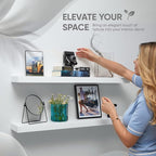 Homeforia White Floating Shelves 36 inch, High End Solid Real Wood 36inch Floating Shelf for Wall Mounted, White Wooden 36in Long Floating Shelves, Heavy Duty Bracket, 36 X 6.5 X 1.75 inches, Set of 3