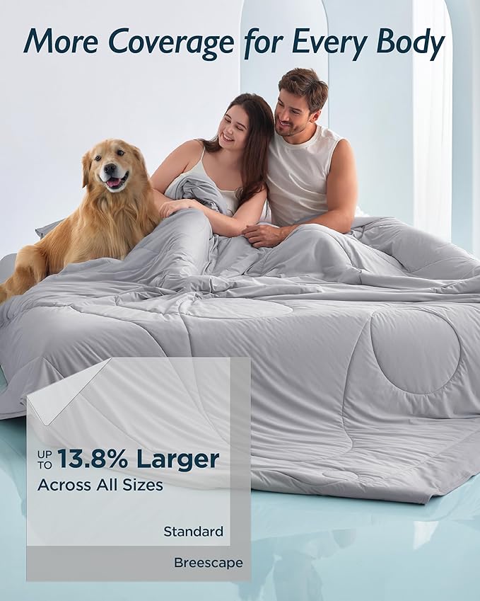 Breescape Cooling Comforter Queen Size - BlendTek™ Q-Max>0.46 Tech, Breathable Blanket for Hot Sleepers & Night Sweats Relief, Premium Lightweight Summer Bedding, 96x96 Inches, Misty Gray