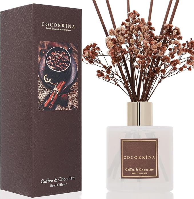 Cocorrína Reed Diffuser Sets - Coffee & Chocolate Scented Diffuser with Sticks Home Fragrance Reed Diffuser for Bathroom Shelf Decor