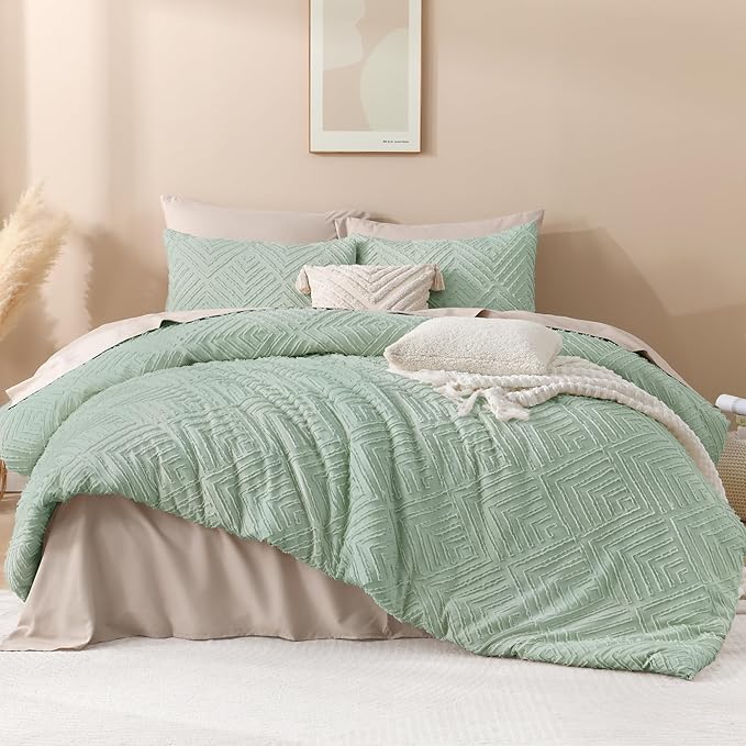 Andency Full Comforter Sets Sage Green, Boho Lightweight and Fluffy Bedding Set for Full Bed, 3 Pieces Tufted Farmhouse Design for All Seasons (79x90Inches, 1 Comforter and 2 Pillow Shams)