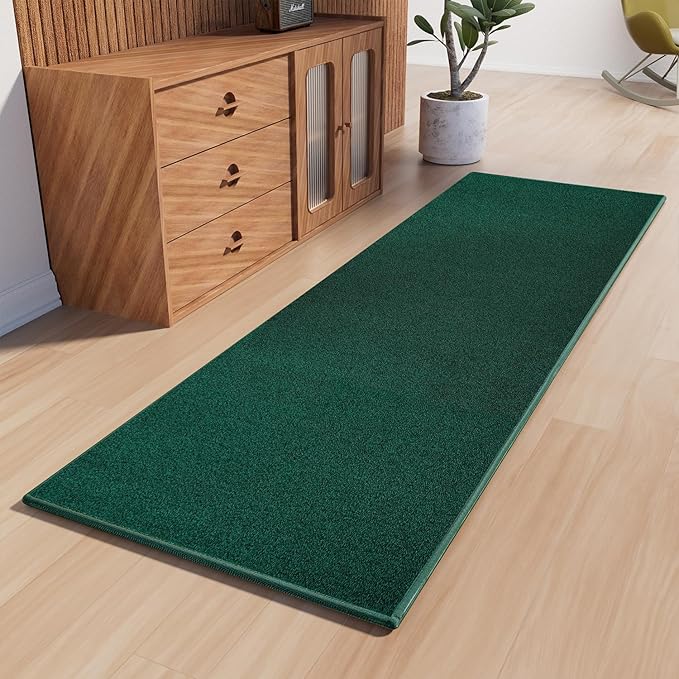 Runner Rug with Non Slip Rubber Backing, Washable Soft Floor Carpet for Kitchen, Hallway, Entryway Indoor, Bedroom, Laundry, Low Pile Area Rugs, Solid Color with Pointillism Style (Green, 2' * 6')