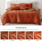 MUXHOMO 7 Pieces King Comforter Set, Seersucker Bed in a Bag King Size, All Season Luxury Bedding Set with Comforter, Flat Sheet, Fitted Sheet, Pillowcases & Shams, Burnt Orange