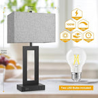 Set of 2 Modern Touch Control Table Lamps with 2 USB Ports, 22’’ Large Bedside Nightstand Lamps 3-Way Dimmable Desk Lamp with Grey Fabric Shade for Bedrooms Living Room Reading, 2 LED Bulbs Included