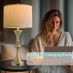 28" Table Lamps for Living Room Set of 2, Bedroom Lamps with USB A+C Ports, Modern Table Lamp,Desk Lamp, Lamps for Night Stands(Antique Bronze,No Bulbs Included)