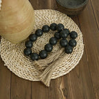 OMISHE Extra Large Wood Bead Garland Black with 1.6" Diameter Wooden Beads and Tassels, 41" Long Rustic Farmhouse Country Decorative Beads for Home Tiered Tray Decor, Black