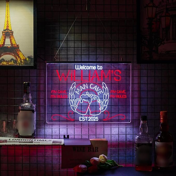 Personalized Bar Signs with Your Name for home wall light up with personalized pub name, man cave accessories, beer themed neon customizable lighted sign