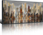 Mofutinpo Large Black Framed Cityscape New York abstract wall art Brown City Theme Paintings Modern Canvas office wall decor living room modern artwork Size 30x60