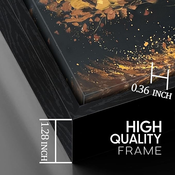 Tree Painting Wall Art for Office - Hand Painted Gold and Black Canvas Wall Art for Living Room - Black Framed Wall Art for Bedroom Size 29" x 59"