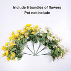 Fall Flowers Fake Flowers Mums for Outdoors Autumn Decoration, 6 Bundles Artificial Flowers Faux Silk Plants Realistic UV Resistant for Outside Planter Patio (Yellow White)