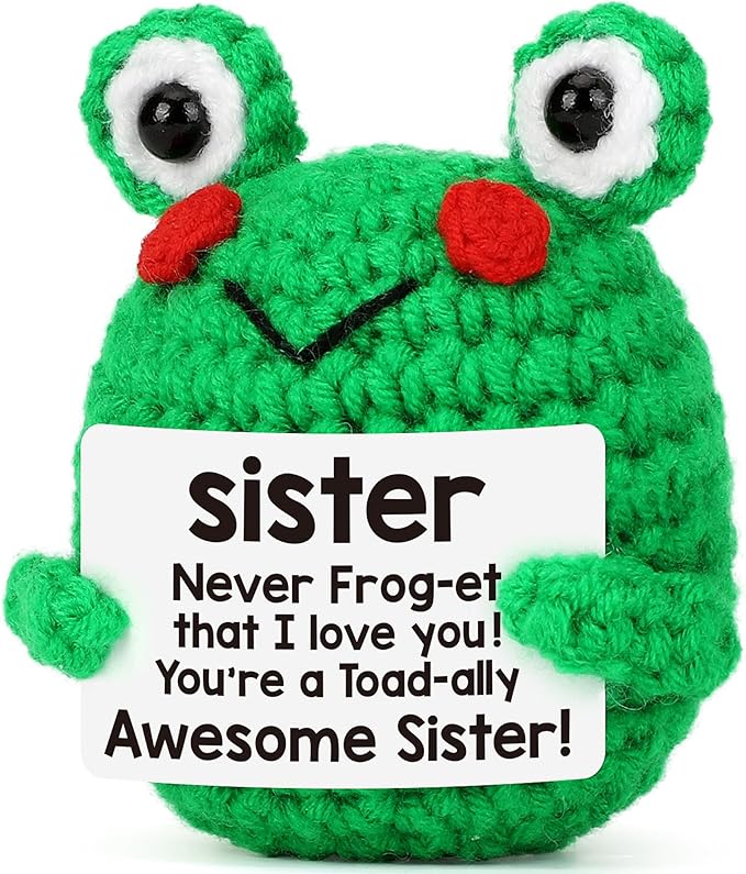 LEJIAJINW Funny Handmade Frog Gifts for Sister Christmas, Best Sister Christmas Birthday Gift, from Brother/Sister, Inspirational Encouragement Frog for Women Friends Bestie, I Love You, Just Because