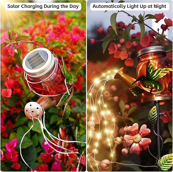 Solar Watering Can Light, Yard Outdoor Decor Lights, IP65 Waterproof, Hanging Hummingbird Garden Light, Outside Garden Flower Bed Decor, Women Gift, Birthday Gifts