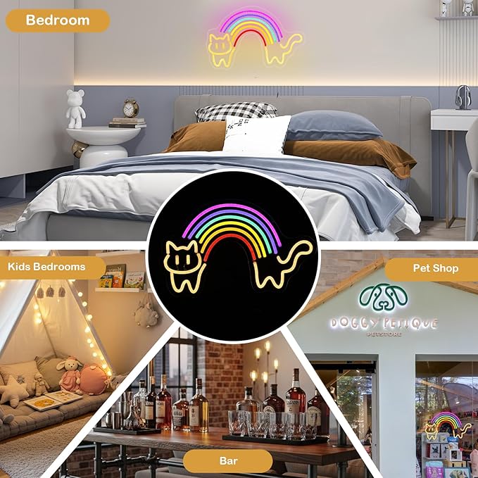 Rainbow Cat Neon Sign Cute Cat Neon Signs for Wall Decor Rainbow Neon Light Sign USB Powered Neon Light for Bedroom Kid Room Pet Shop Game Room Cat Lovers Pride Gifts