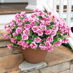 Artificial Fake Outdoor Outside Flowers Plants For Fall Decor, Faux Silk Pink Camellia UV Resistant Realistic for Front Door Porch Patio Planter Balcony Garden Yard Home Decor, 3 Large Bundles