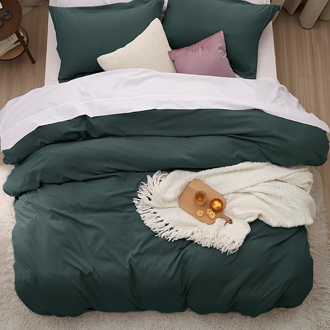 Bedsure Forest Green Oversized King Duvet Cover - 3 Pieces Prewashed Cotton-Like Extra Soft Bedding Set, Includes 1 Duvet Cover 120x98 Inches with Zipper Closure & 2 Pillow Shams, No Comforter