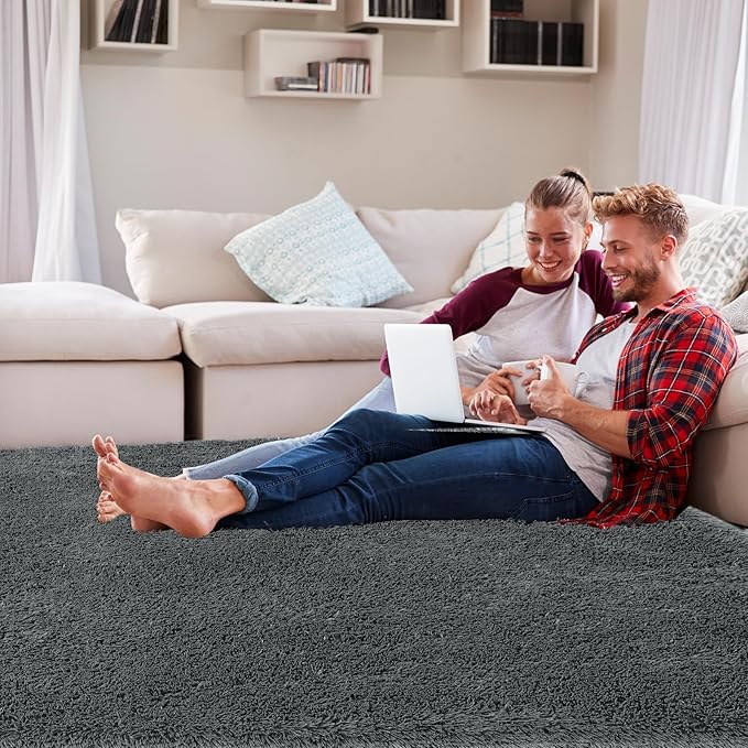 Large Rug for Living Room 10x12: Area Rug 10x12 Grey Rugs for Living Room - Shag Rug 10x12 Soft Plush Fuzzy Modern Indoor Shaggy Carpet for Bedroom.