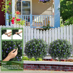 Yunlly Set of 2 Artificial Boxwood Topiary Ball Tree Fake Bushes Shrubs Outdoor Faux Plant with Ground Spike Flowers UV Resistance Greenery for Front Porch Garden Patio Indoor(Purple,27x18inch)