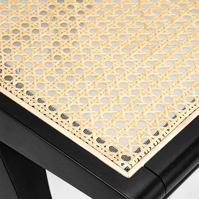 Accent Chair Dining Chairs Set of 2, Solid Wood Frame Boho Rattan Chair, Mid Century Modern Accent Chairs for Living Room Bedroom Dining Room Kitchen(Black)