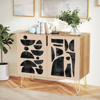 SIGNWIN Sideboard Buffet Cabinet, Kitchen Storage Cabinet with 2 Doors, Brown & Black Pastel Polygon, Cupboard Console Table for Dining Room - 35" L x 18" W x 29" H