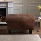 Ottoman Rectangular Storage Ottoman Bench, Flannel Footrest Stool Footstool with Lid for Living Room, Bedroom, Entryway, Chocolate, 28.5"x19"x17.5"