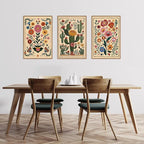 HLNIUC Vintage Flower Framed Canvas Wall Art,Colorful Desert Cactus Flower Wall Decor Set of 3(16”x24”)Boho Botanical Floral Butterfly Wall Painting,Large Desert Plant Art Print for Living Room,Office