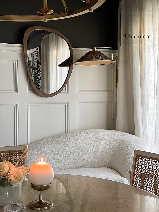 Irregular Wood Frame Boho Mirror - Large Wall Mounted Accent, Asymmetrical, Modern Aesthetic Wall Decor for Bedroom, Entryway, Living Room, Bathroom (Brown)