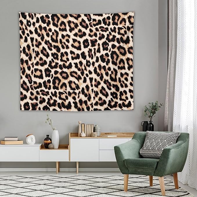 HZOHNAGO Leopard Print Tapestry Rustic Brown Leopard Wild Animal Printed Wall Tapestry Painting Wall Hanging for Bedroom Living Room Dorm 60" W x 50" H