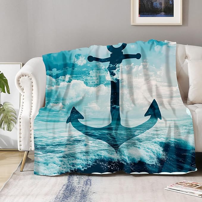 Aimego Anchor Nautical Blanket Gifts for Men Dad Husband Women Kids Boys Adults Navy Sea Adventure Ocean Theme Fleece Cozy Bed Couch Birthday Christmas Throw Blankets 50"x60"