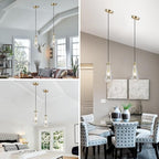 2 Pack Pendant Light for Kitchen Island, Raindrop Gold Modern Crystal Glass Pendant Lights, Pendant Lights in Kitchen Island, E12 Bulb Indoor Island Pendant Lights,for Dining Room,Living Room