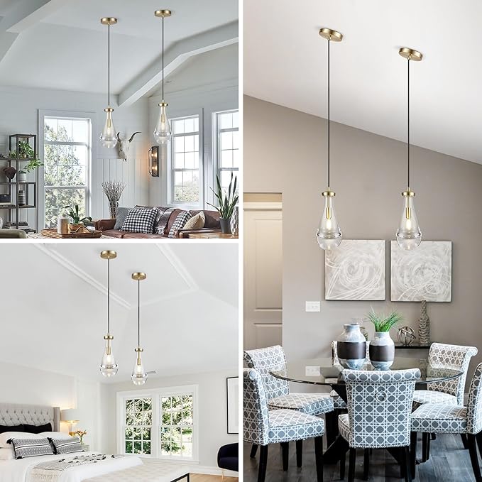 Raindrop Pendant Light for Kitchen Island, Gold Modern Crystal Glass Modern Pendant Lights, Pendant Light in Kitchen Island, E12 Bulb Pendant Lights Indoor Island, for Dining Room,Living Room