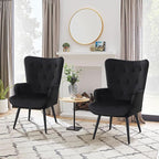Furnimart Accent Chairs Set of 2, Black Velvet Reading Armchairs with High Backrest, Wingback Corner Chairs - Mid Century Modern for Living Room, Bedroom, Waiting Room