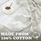 jinchan Boho 100% Cotton Blanket Muslin Twin Size 60x80 Inches Lightweight 3-Layer Geometric Cross Pattern Reversible Quilt Throw Soft Breathable Comfy All Seasons for Couch Bed Decor, Light Grey