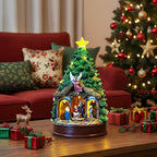 Christmas Tree Lighted and Animated Manger Nativity Scene, Musical Angel Family Figurines LED Light Play Silent Night Music, Ideal Xmas Decor Gifts and Tabletop Xmas Collection Decorations for Home