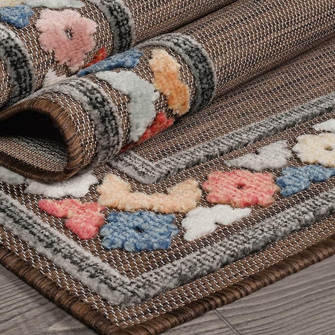 Beverly Rug Outdoor Rug 8x10 Modern Bordered Area Rugs for Indoor and Outdoor Patio Easy to Clean Non Shedding Living Room Porch Garden Washable Outside Carpet (8 x 10 Brown)