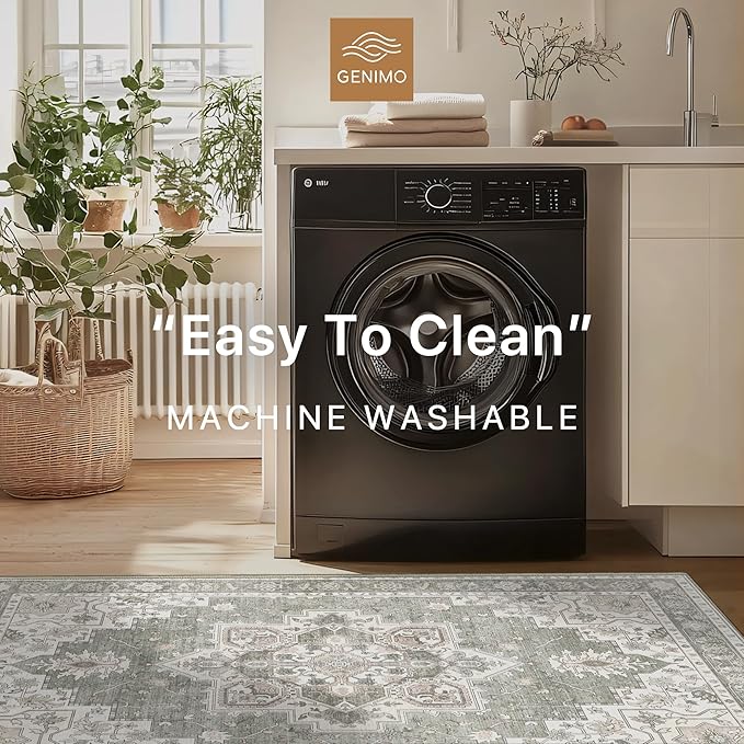 GENIMO 5x8 Area Rugs for Living Room, Machine Washable Low Pile Rugs, Chenille Non Alip Vintage Rug for Bedroom, Dining Room, Home Office, Moonlight