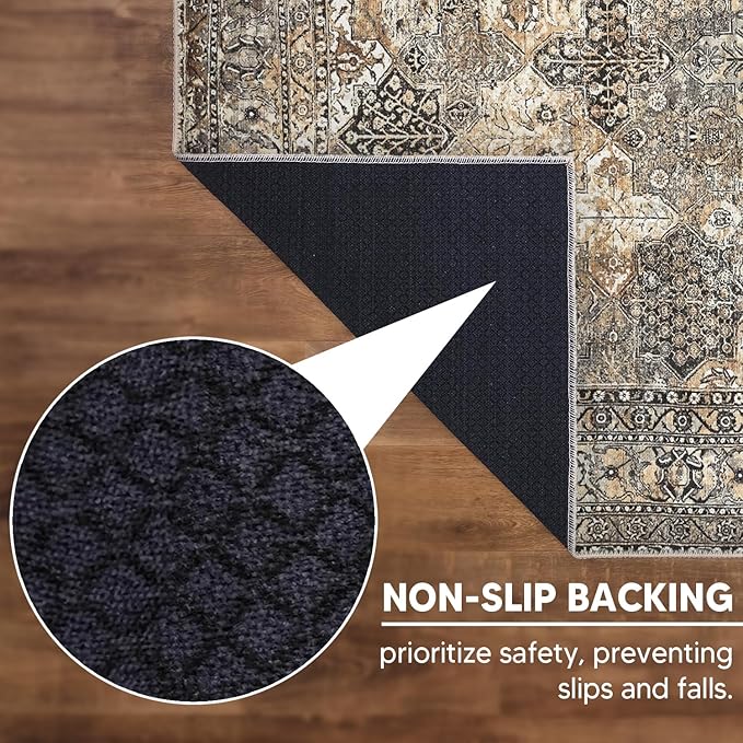 Keen Home Design 5x7 Rug - Machine Washable Area Rug with Non-Slip Backing, Ideal for Living Room, Dining Room, Bedroom - Vintage, Easy Clean, Durable, Low Pile Rug - (5' x 7')
