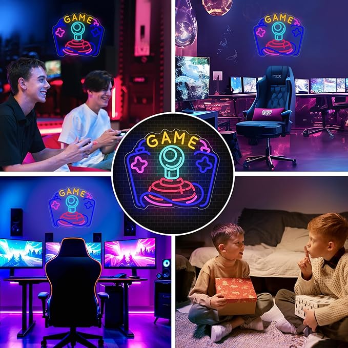 Gamer Joystick Neon Sign, Wootfairy Led Neon Signs for Game Room Wall Decor, Dimmable Neon Light for Boys Room Decor, Colorful Light Up Signs for Man Cave & Bedroom, Gamer Gifts for Teens, Boys, Kids