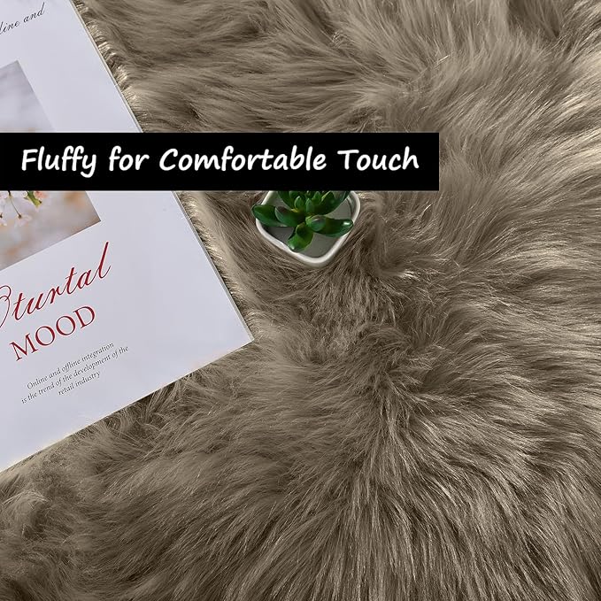 Goolela Round Rug - 4ft Beige Fluffy Shag Washable Faux Fur Plush Shagyy Rug for Living Room & Bedroom