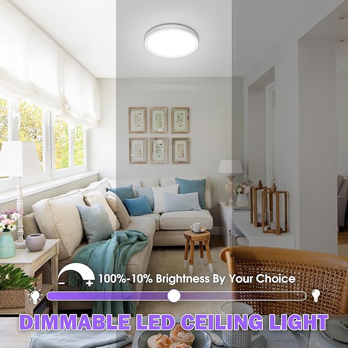 SunRider 4-Pack 9 Inch LED Flush Mount Ceiling Light, 2300LM, 5000K Daylight White, 20W Dimmable Modern Slim Round Flat Ceiling Lights for Hallway