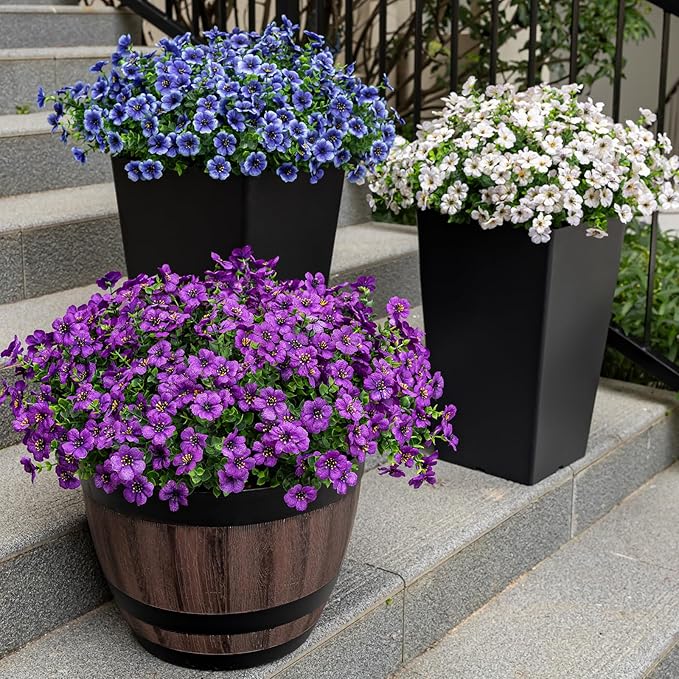 20 Bundles Artificial Flowers for Outdoor Fake Plants for Spring Decoration,Faux Eucalyptus Flowers for Planter UV Resistant Lifelike for Home Porch Garden（White）