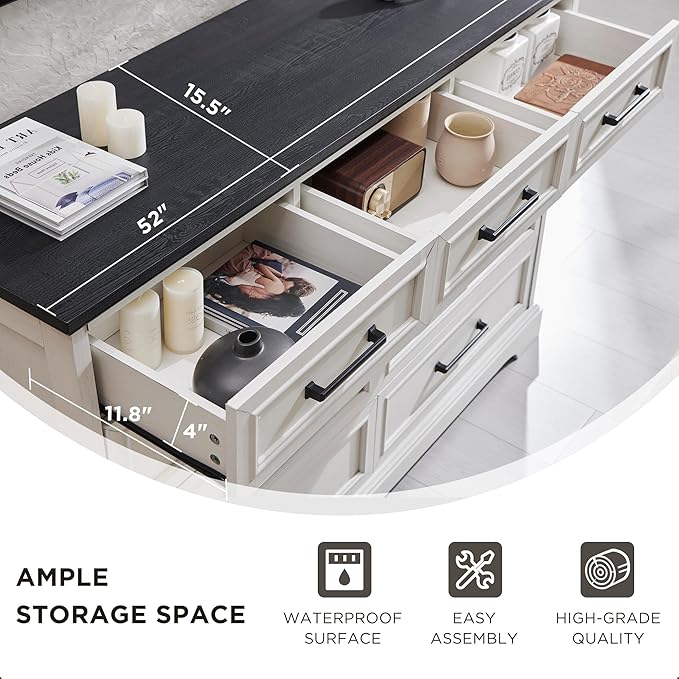 ACCOHOHO Farmhouse 9 Drawer Dresser for Bedroom, 36 Inch Tall Modern Dresser TV Stand with Large Drawers & Bar Handles, Rustic Wood Chest of Drawers for Bedroom, Living Room, Hallway, Off White