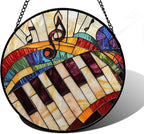 Stained Glass Window Hanging, Piano Notes Sun Catchers Glass Panel Suncatcher Decor for Birthday for Women, Men, Wife, Aunt, and Mom 11.8x11.8 in