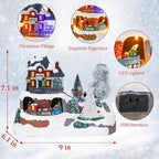 VCUTEKA Christmas Village Houses, Rotating Train with Crystal Tree and Peoples Lighted Musical Christmas Village Collectible Building for Xmas Indoor Decorations or Holiday Table Displays