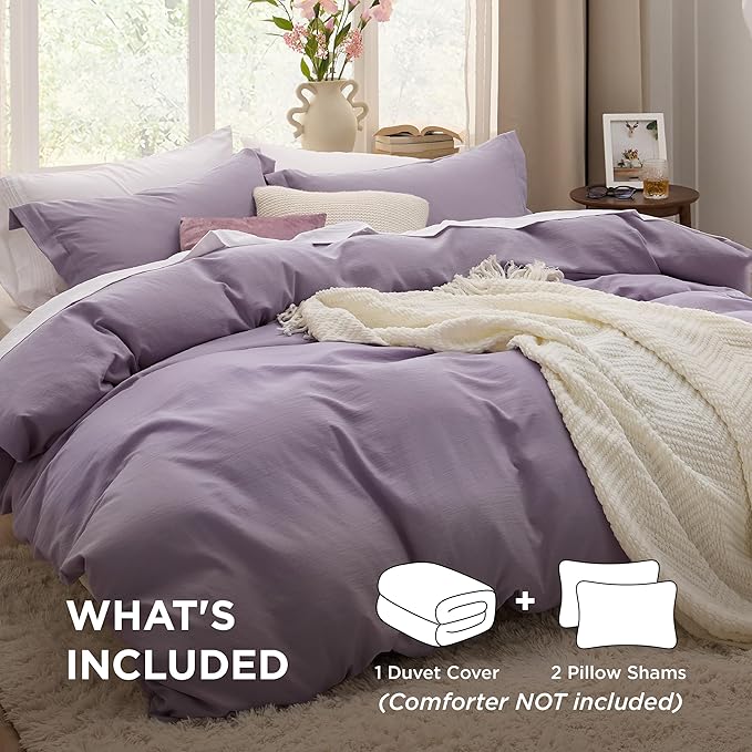 Bedsure Grayish Purple Duvet Cover King Size - 3 Pieces Prewashed Cotton-Like Extra Soft Bedding Set, Includes 1 Duvet Cover 104x90 Inches with Zipper Closure & 2 Pillow Shams, Comforter Not Included