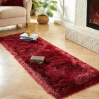 AMTOVO Faux Fur Rug, Burgundy Ultra Soft Fluffy Shag Sheepskin Rug, 2 x 6 ft Runner Area Rugs for Bedroom Sofa Throw Cushion Room Decor, Rectangle