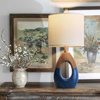 OYEARS 19" Table Lamp for Living Room,Boho Lamp for Bedroom, Bedside for Nightstands, Suitable for Small Space,Coastal Farmhouse, End Table, Rattan Nautical Beach Style, Blue,1 Pack