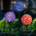 VCUTEKA Solar Garden Decorative Lights Outdoor, Mosaic Solar Light Waterproof LED Pathway Stake Light for Landscape Patio Yard Deck Walkway Decoration, 3 Pack （Blue&Purple&Red）