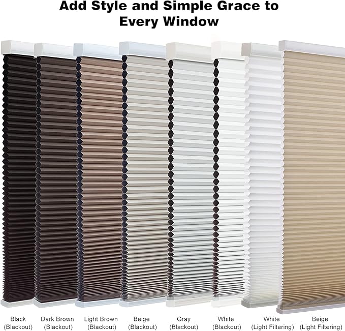 Changshade Cordless Cellular Shades, Light Filtering Honeycomb Shades for Windows, Pull Down Pleated Blinds, Easy to Install for Indoor Windows and French Doors,20" W x 48" H, Grey