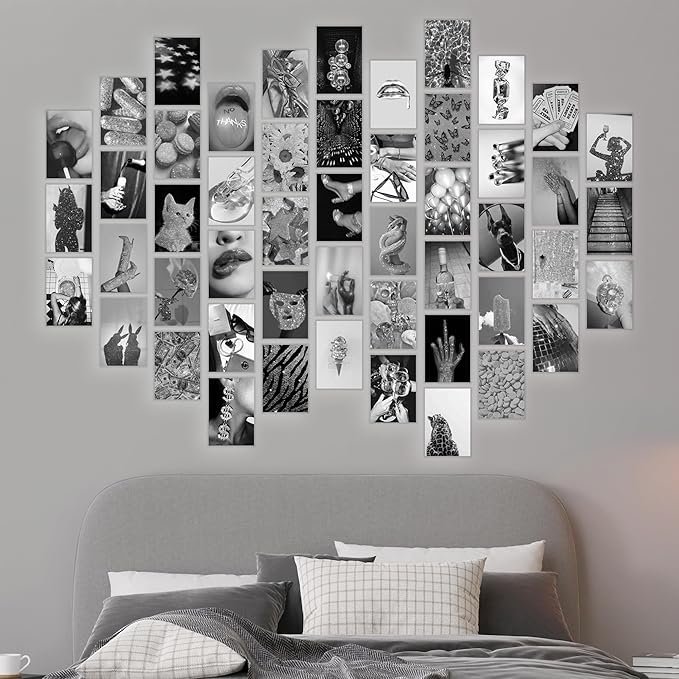 Y2K BOO Modern & Classic Black & White Aesthetic Wall Collage Kit – 50 Glamorous Party Photos, 4"x6" for Teen Girls Dorm Room Decor, Bold & Sparkling Moments, Ideal Gift for Birthday & Graduation