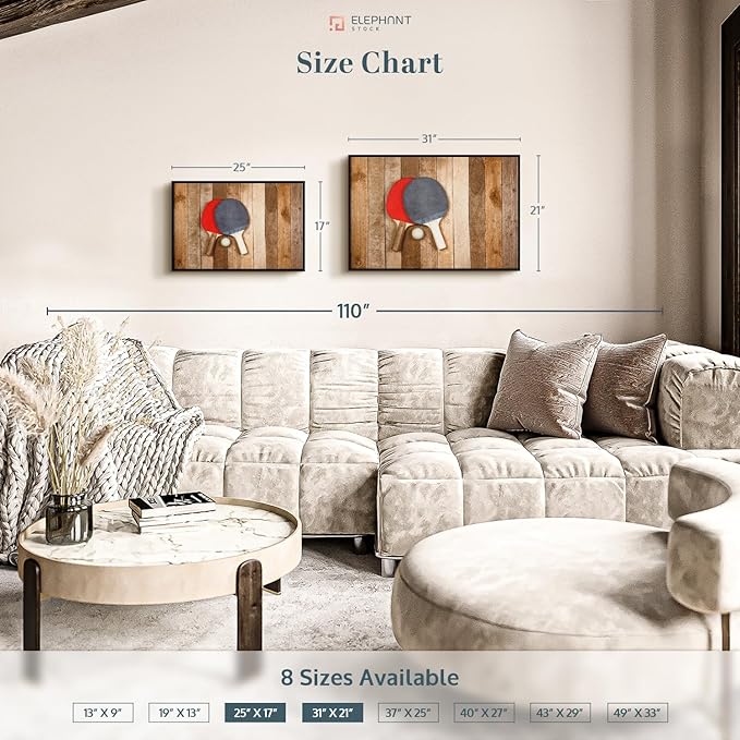 ElephantStock Ping Pong Wall Art - Horizontal Framed Canvas - 1-Piece Living Room Wall Decor - Photography Canvas Print - Brown and Red Decor for Wall - 25" X 17"